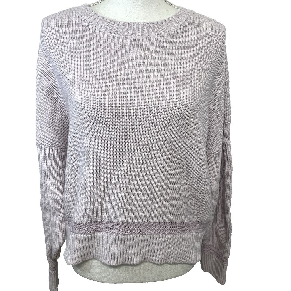 Sweaty Betty Ribbed Knit Sweater Lavender Cropped 100% Cotton Women Size Medium